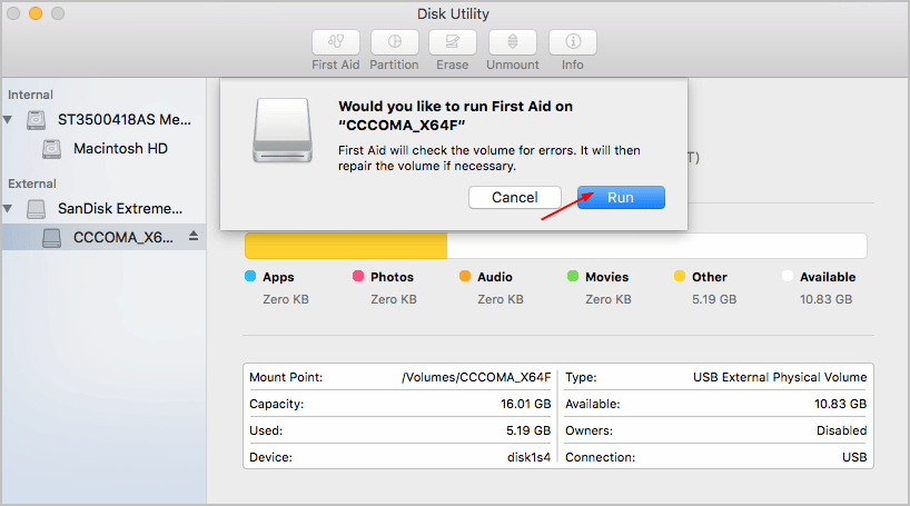 disk utility first aid failed external hard drive