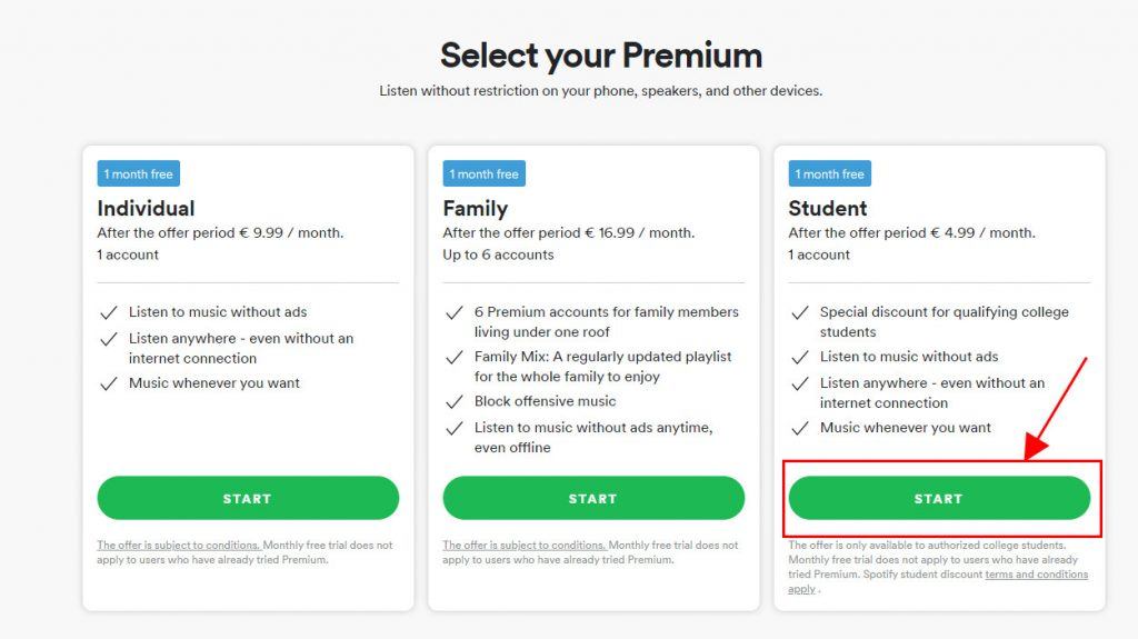 spotify student premium us