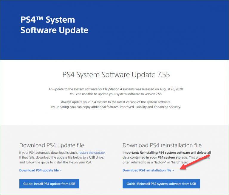 ps4 pro update file for reinstallation