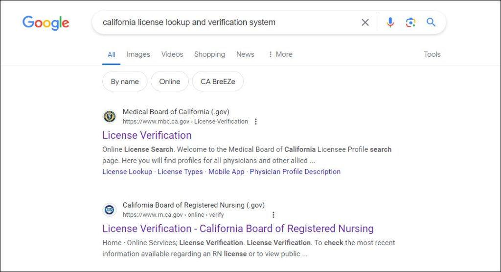 California license lookup and verification system