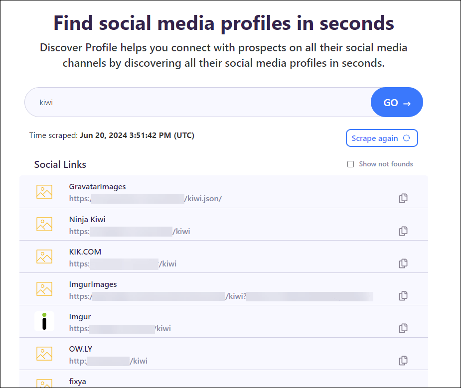 Screenshot from discoverprofile.com